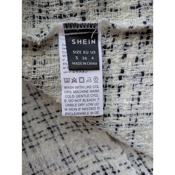 She In Women's Mini Dress Gold Buttons Beige Black Tweed Size Small - Picture 6 of 8